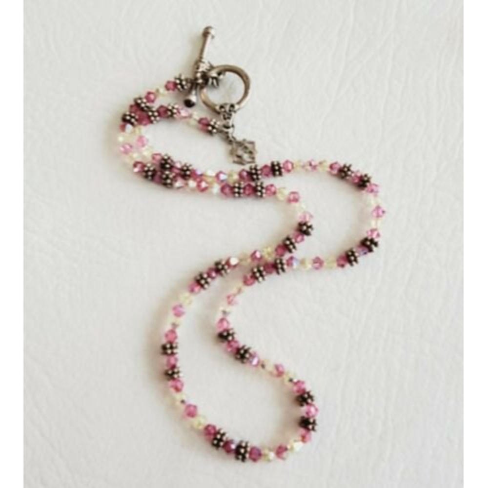 Elyse Ryan ER  Pink & Yellow Lemonade Crystals Sterling Silver Toggle Necklace